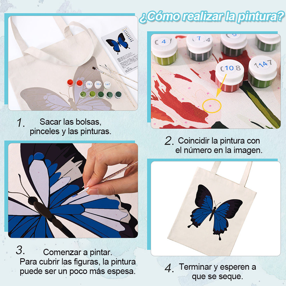 Una Mariposa Azul y Negra Bolsa de Lienzo Pintar por Números