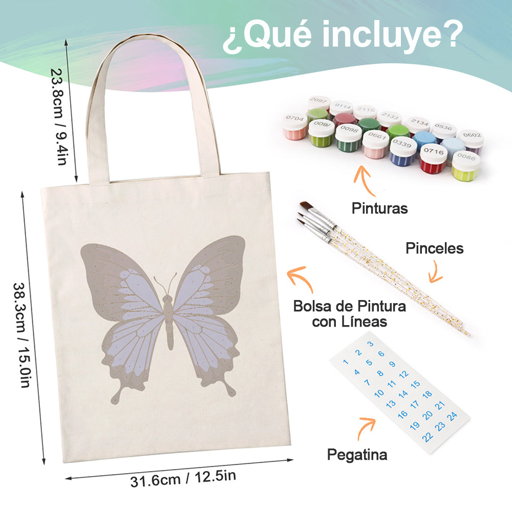Una Mariposa Azul y Negra Bolsa de Lienzo Pintar por Números