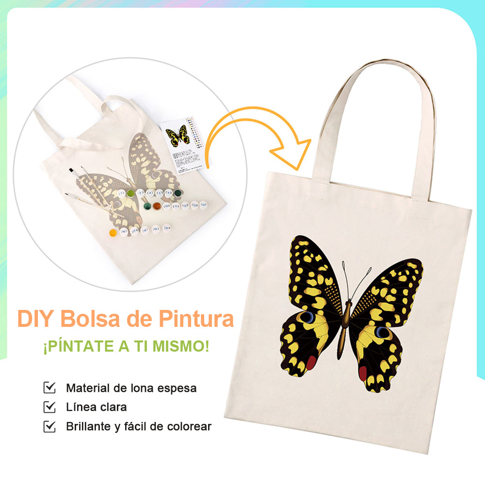Una Mariposa Negra y Dorada Bolsa de Lienzo Pintar por Números