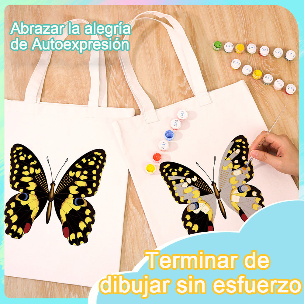 Una Mariposa Negra y Dorada Bolsa de Lienzo Pintar por Números