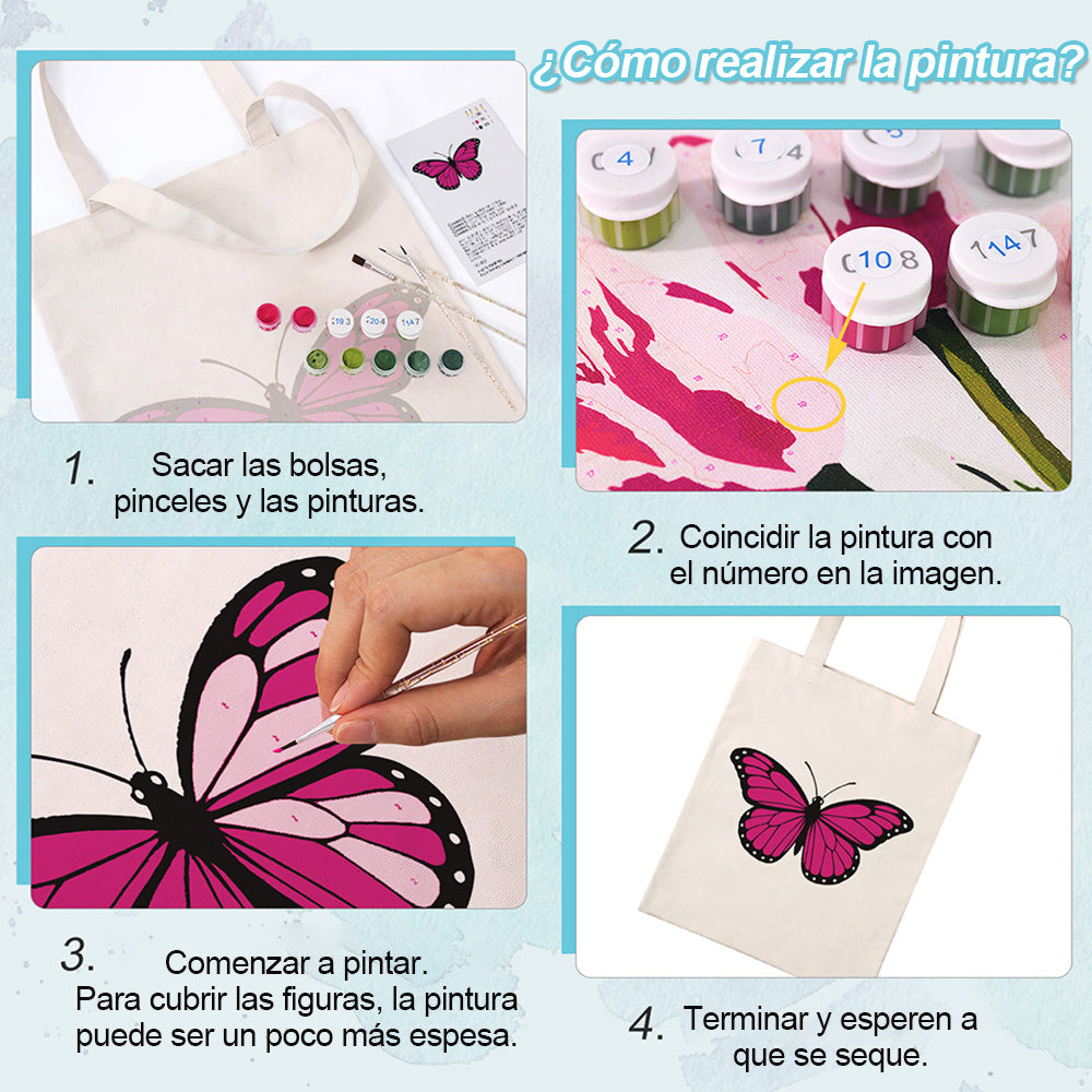Una Mariposa Rojo y Rosa Bolsa de Lienzo Pintar por Números