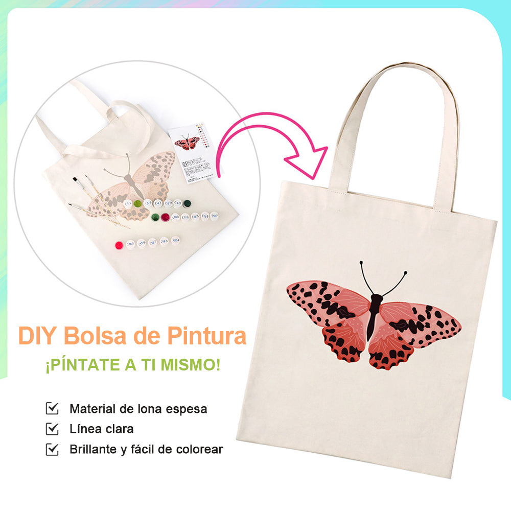 Una Mariposa Rosa con Manchas Negras Bolsa de Lienzo Pintar por Números