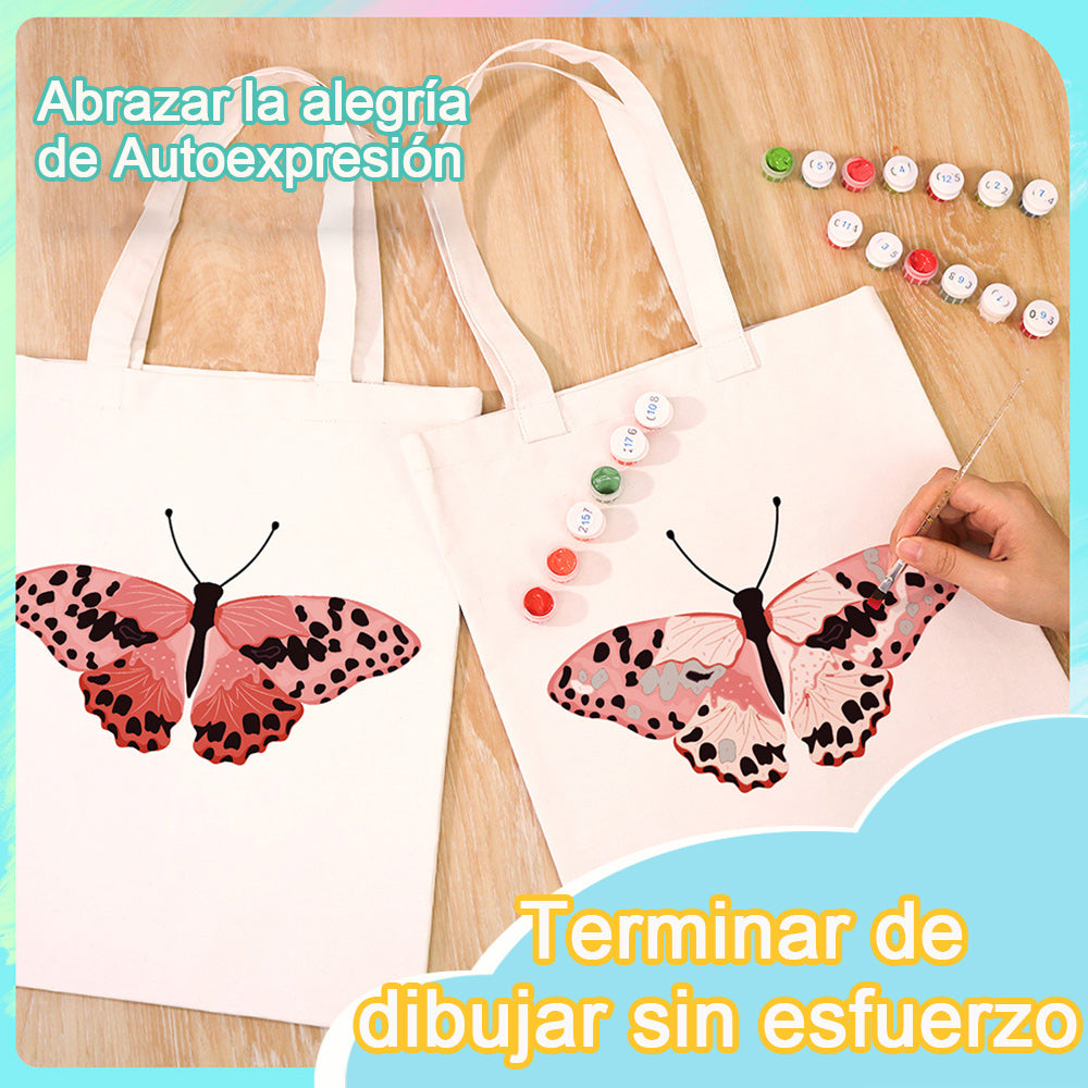 Una Mariposa Rosa con Manchas Negras Bolsa de Lienzo Pintar por Números
