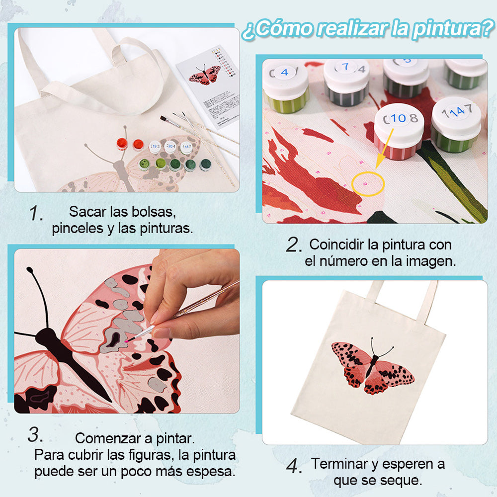 Una Mariposa Rosa con Manchas Negras Bolsa de Lienzo Pintar por Números