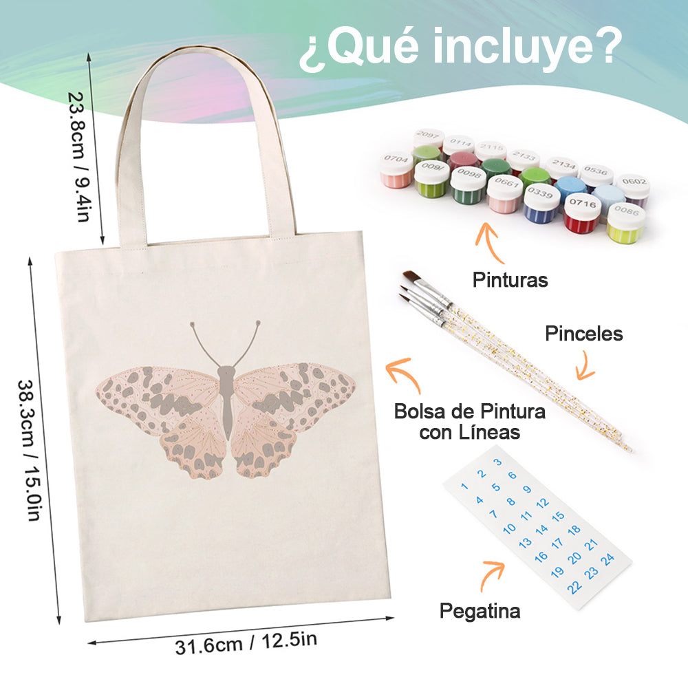 Una Mariposa Rosa con Manchas Negras Bolsa de Lienzo Pintar por Números