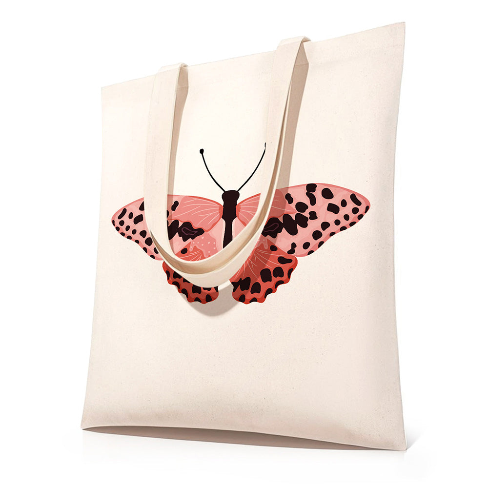 Una Mariposa Rosa con Manchas Negras Bolsa de Lienzo Pintar por Números