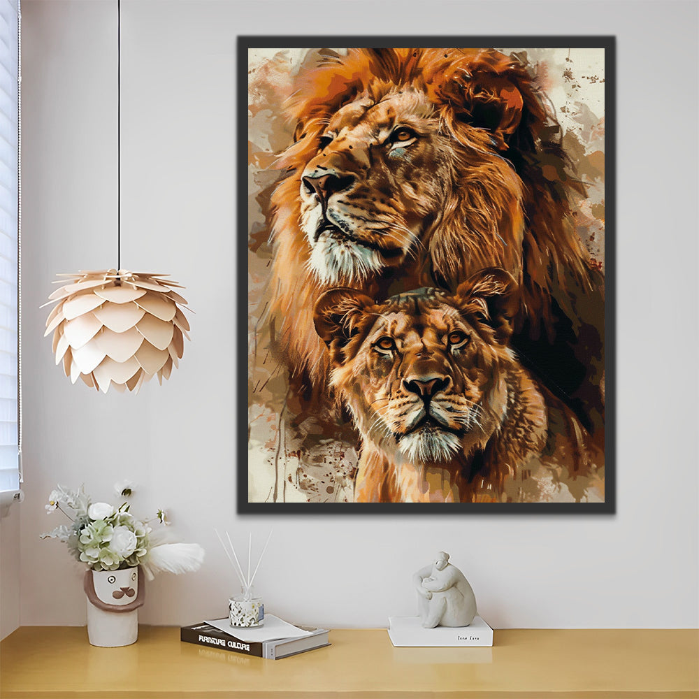 Una Pareja Enamorada de Leones Pintar por Números