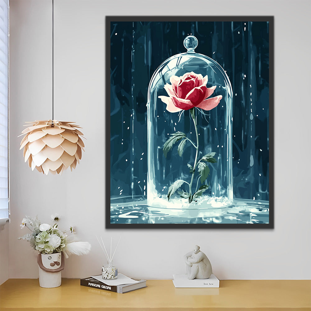 Una Rosa Roja en Cúpula de Cristal en la Lluvia Pintar por Números