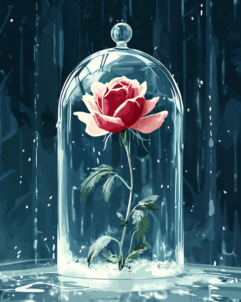 Una Rosa Roja en Cúpula de Cristal en la Lluvia Pintar por Números