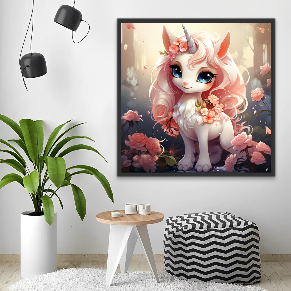 Unicornio Adorable de Ojos Grandes en las Flores Pintar por Números