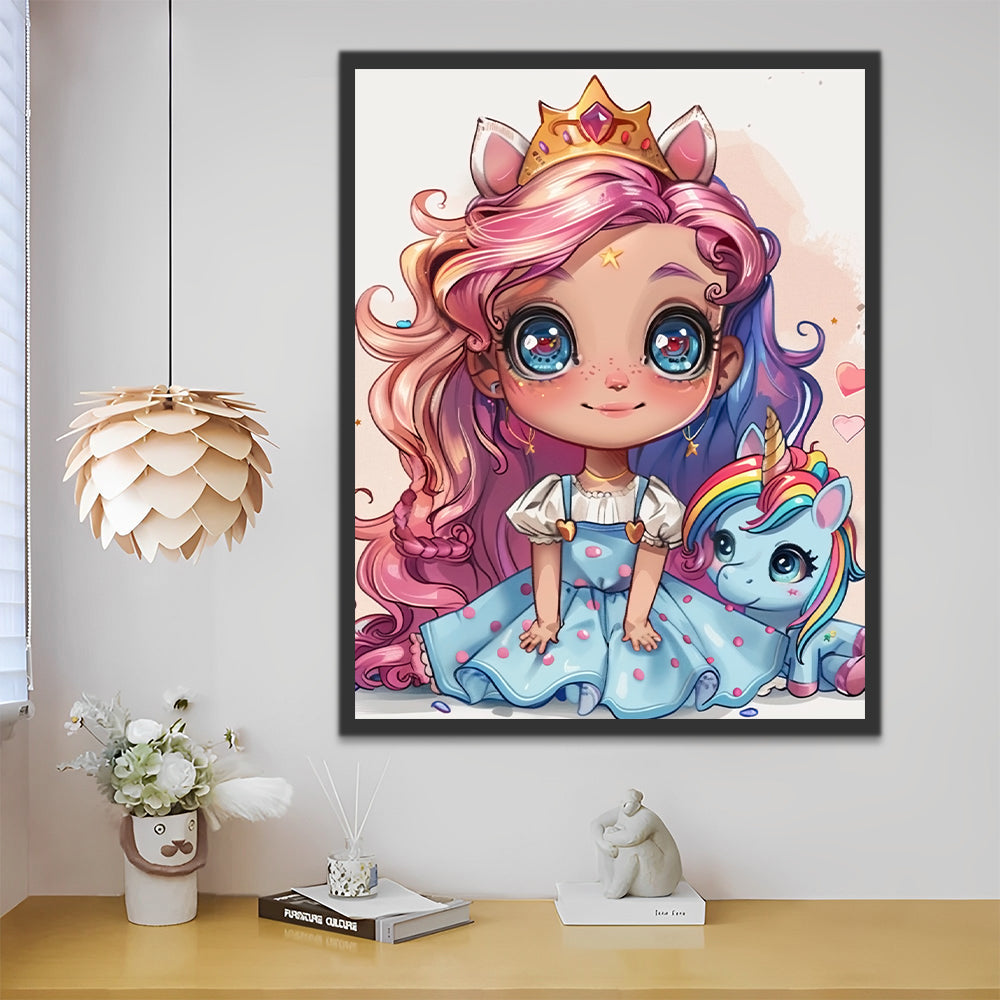 Unicornio Azul y Princesa con Pelo Rosa Pintar por Números