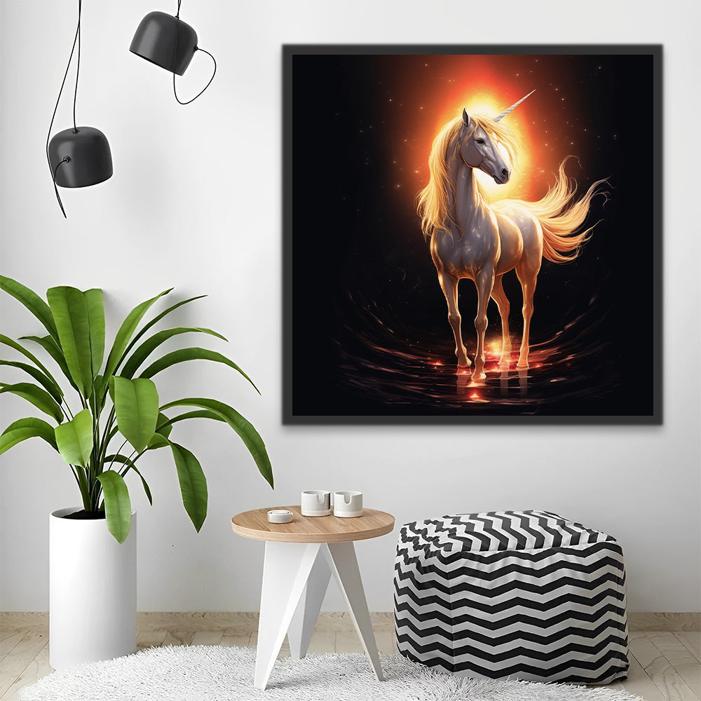 Unicornio Blanco con Fondo de Fuego y Oscuridad Pintar por Números
