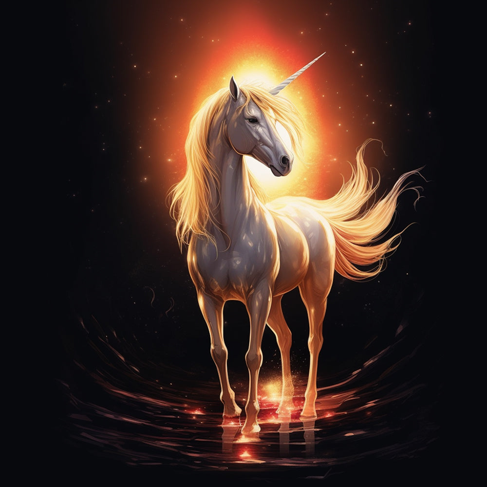 Unicornio Blanco con Fondo de Fuego y Oscuridad Pintar por Números