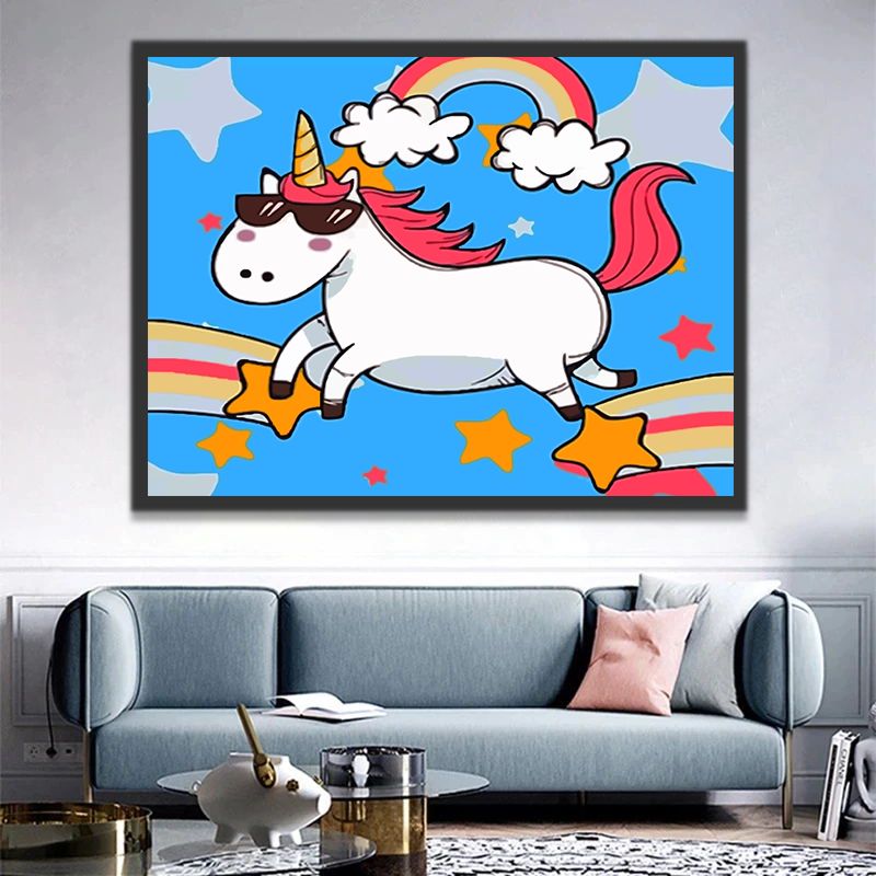 Unicornio con Gafas de Sol en el Cielo Pintar por Números Niños