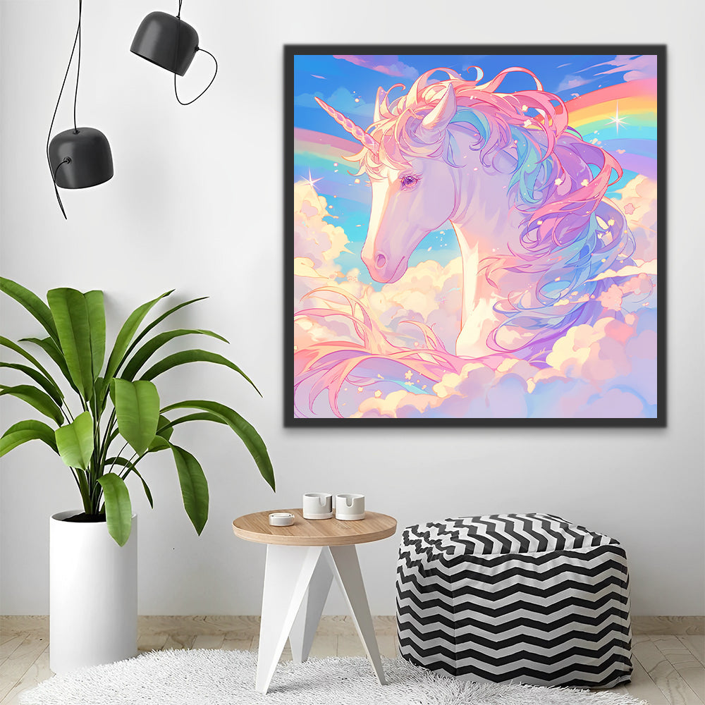 Unicornio con Melena Colorida entre Nubes y Arco Iris Pintar por Números