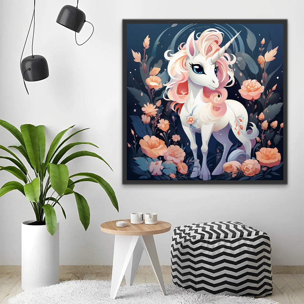 Unicornio con Melena Rosada Rodeado de Flores Pintar por Números
