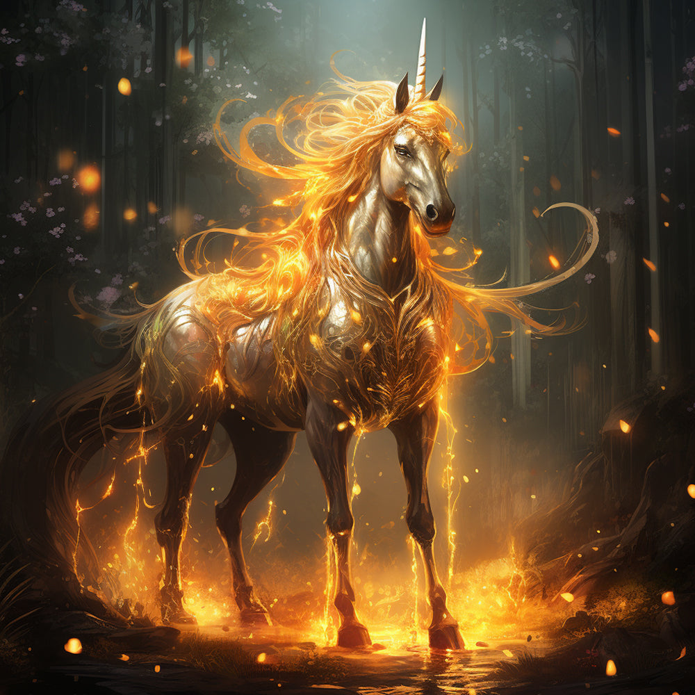 Unicornio Dorado en el Fuego Pintar por Números