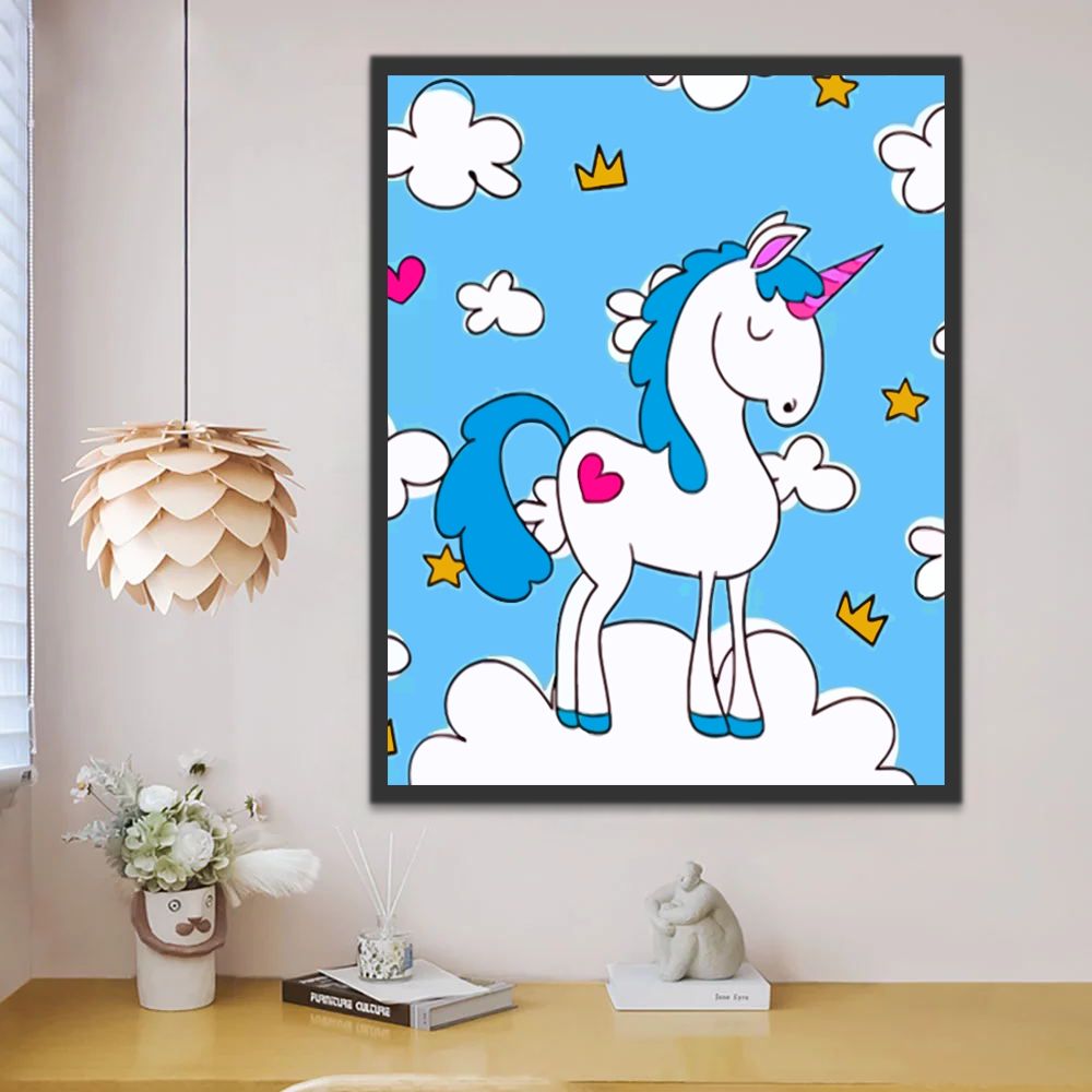Unicornio Lindo sobre Nubes Blancas Pintar por Números Niños
