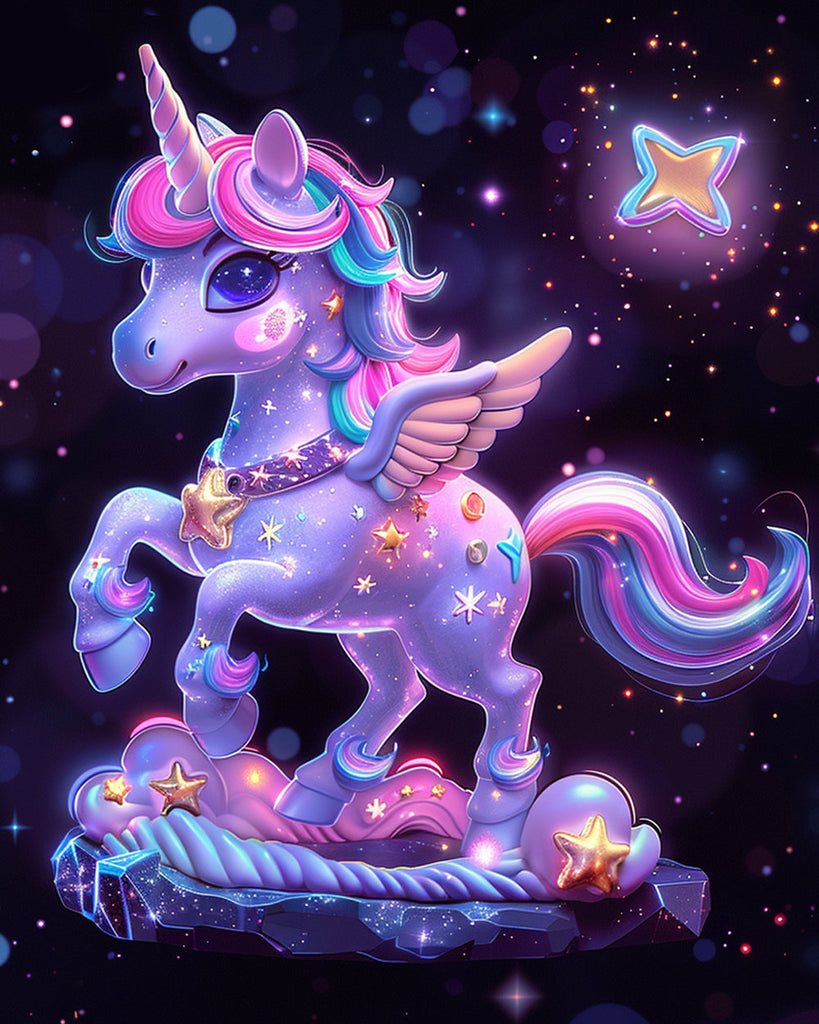 Unicornio Morado con Melena Colorida en la Noche Pintar por Números