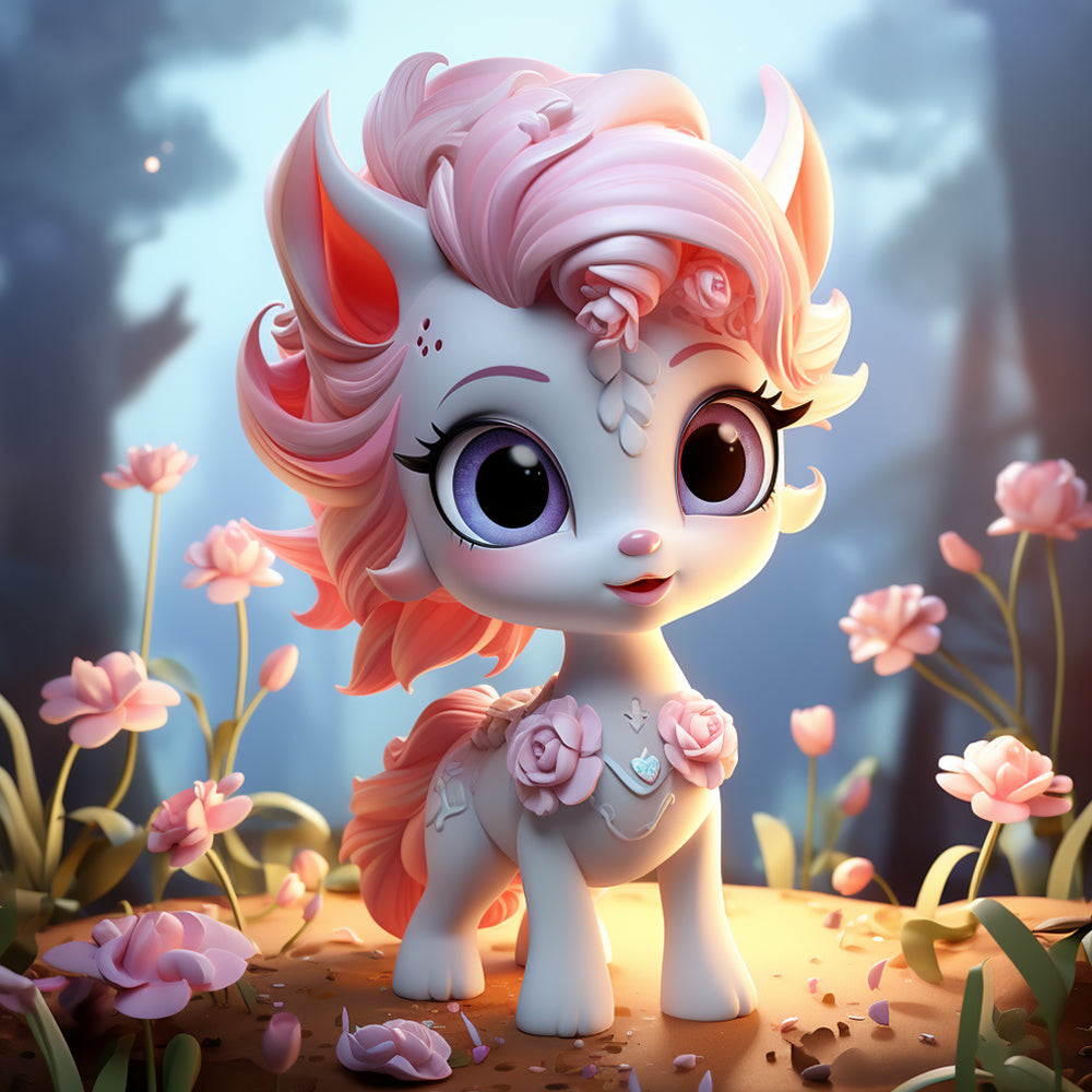 Unicornio Pequeño Lindo Rodeado de Flores Rosadas Pintar por Números