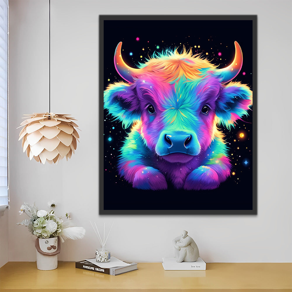 Vaca Adorable de las Tierras Altas de Dibujos Animados Pintar por Números