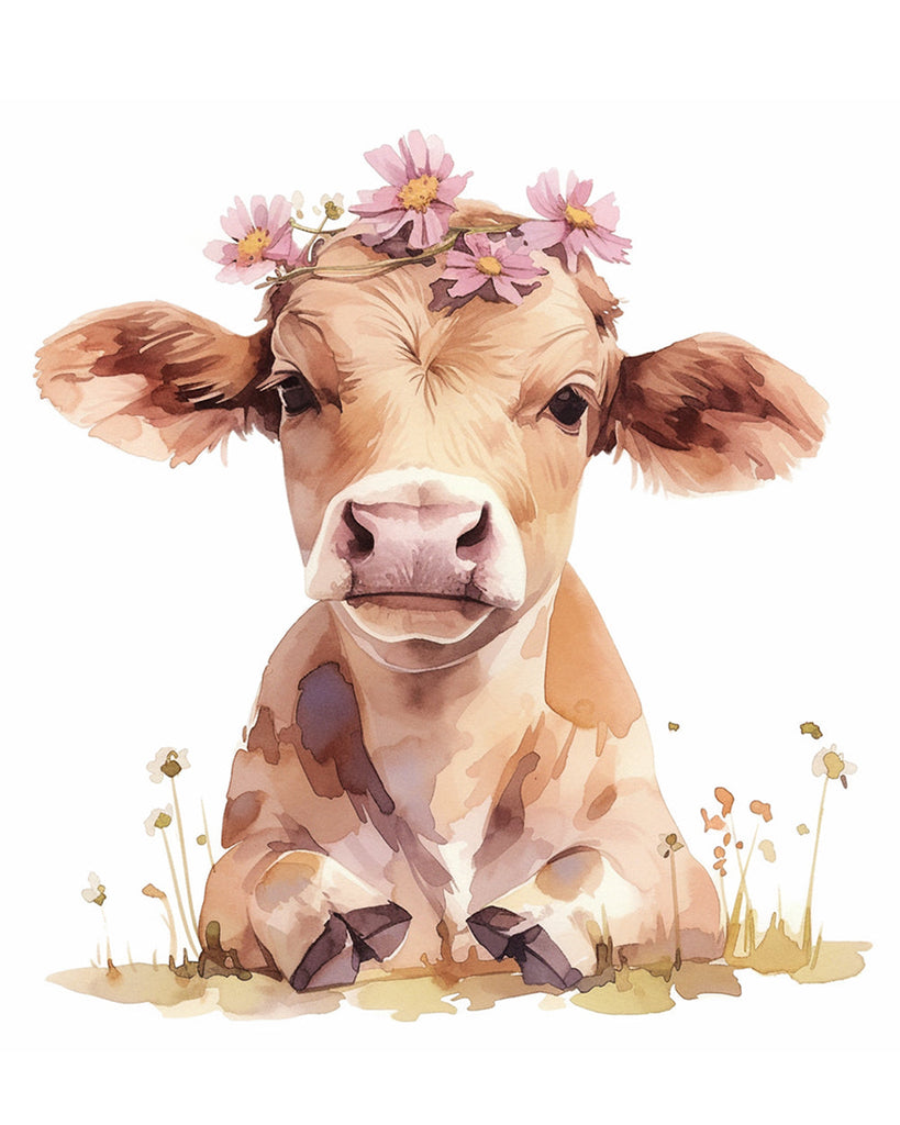 Vaca Pequeña con Guirnalda de Flores Rosas Pintar por Números