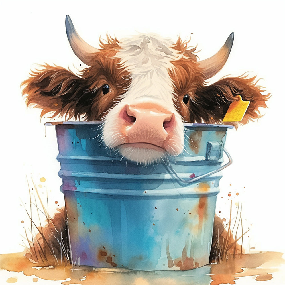 Vaca Pequeña en Cubo Agua Azul Pintar por Números