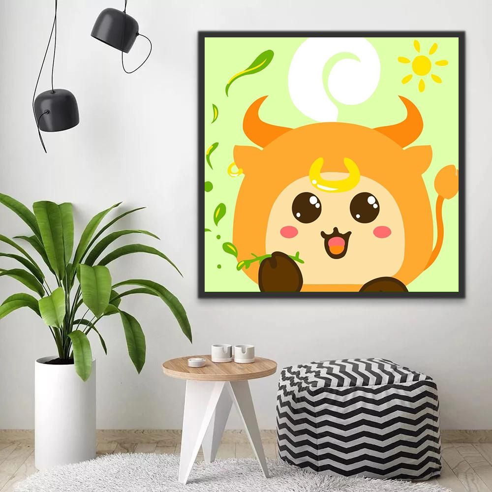 Vaca Pequeña Linda de Dibujos Animados Pintar por Números Niños