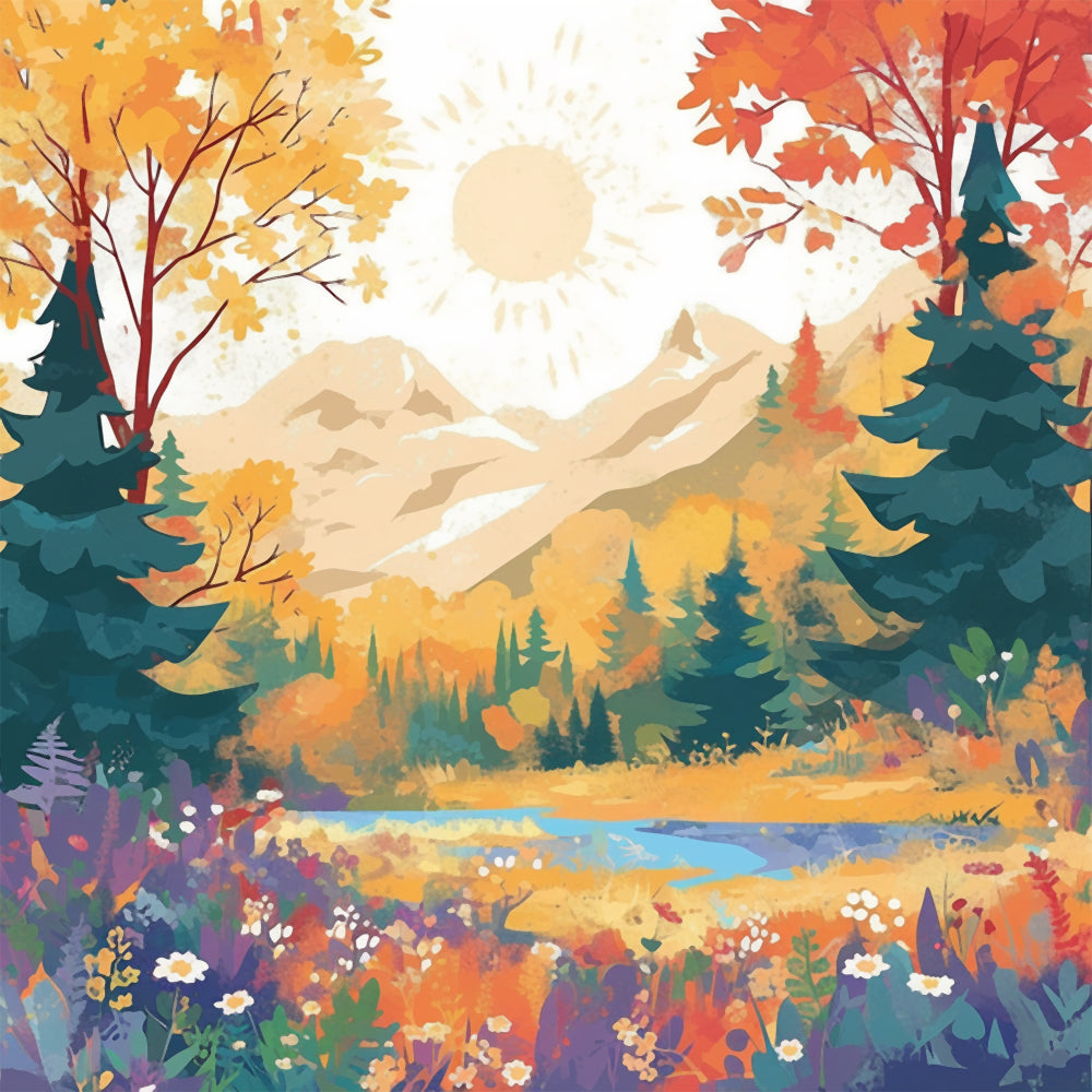 Valle con Flores y Bosque al Sol Pintar por Números
