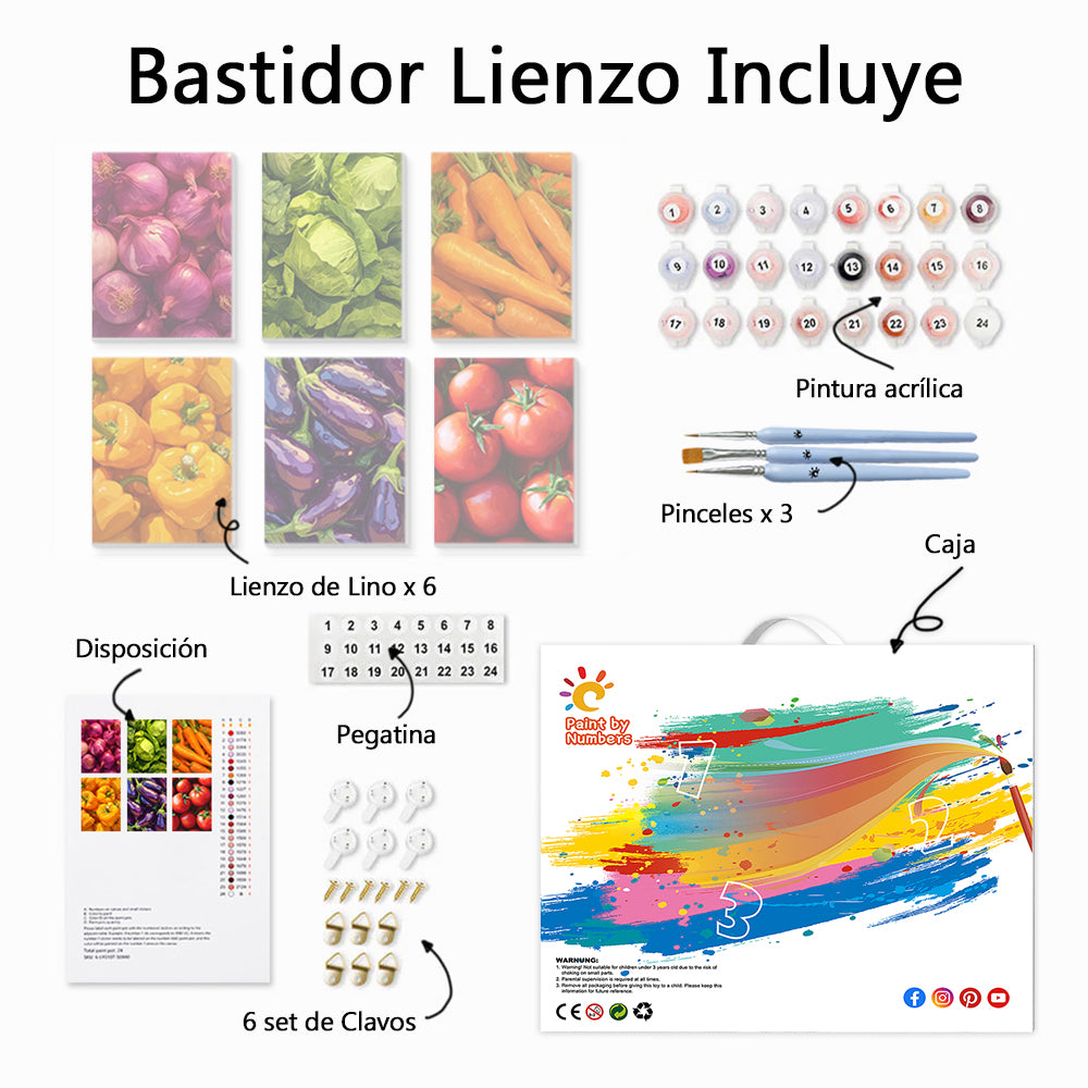 Varias Verduras Frescas 6 Partes Mini Pintar por Números
