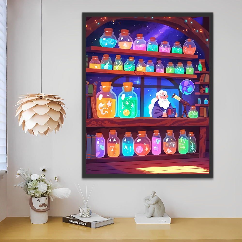 Viejo de Dibujos Animados Haciendo Experimentos Químicos Pintar por Números
