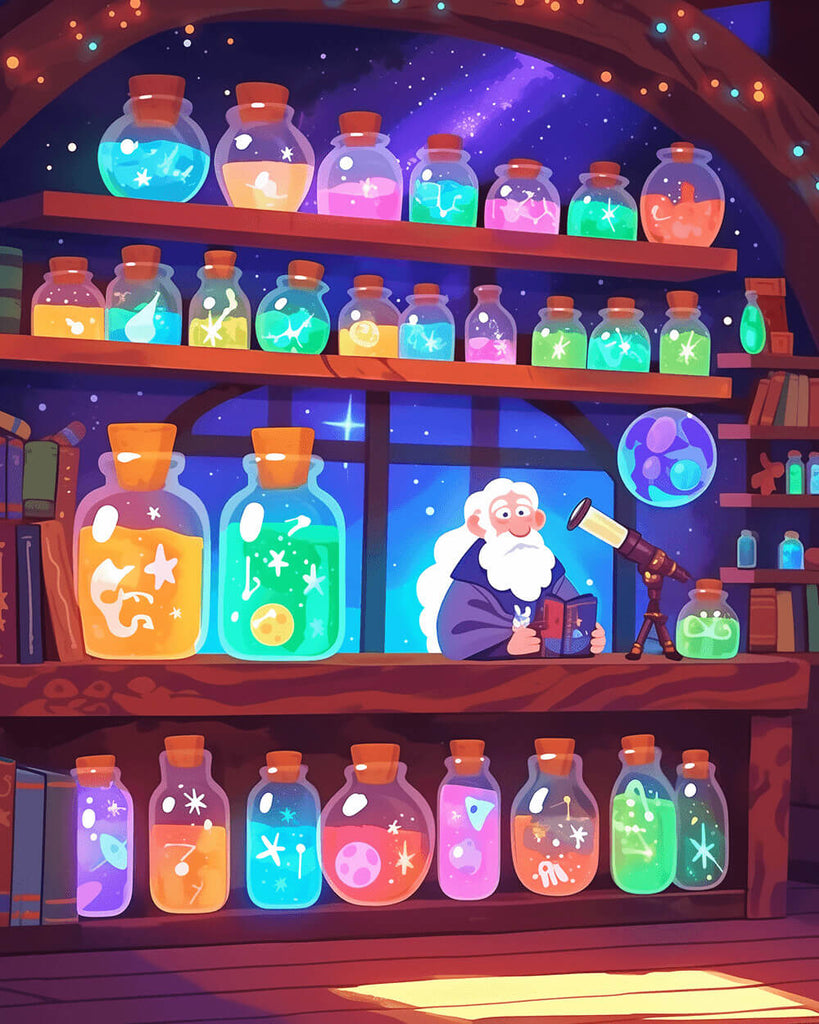 Viejo de Dibujos Animados Haciendo Experimentos Químicos Pintar por Números