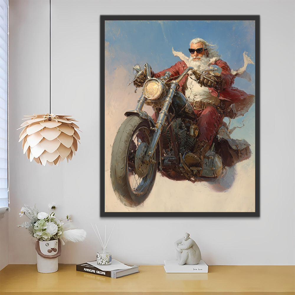Viejo en Rojo Montando en Moto Pintar por Números