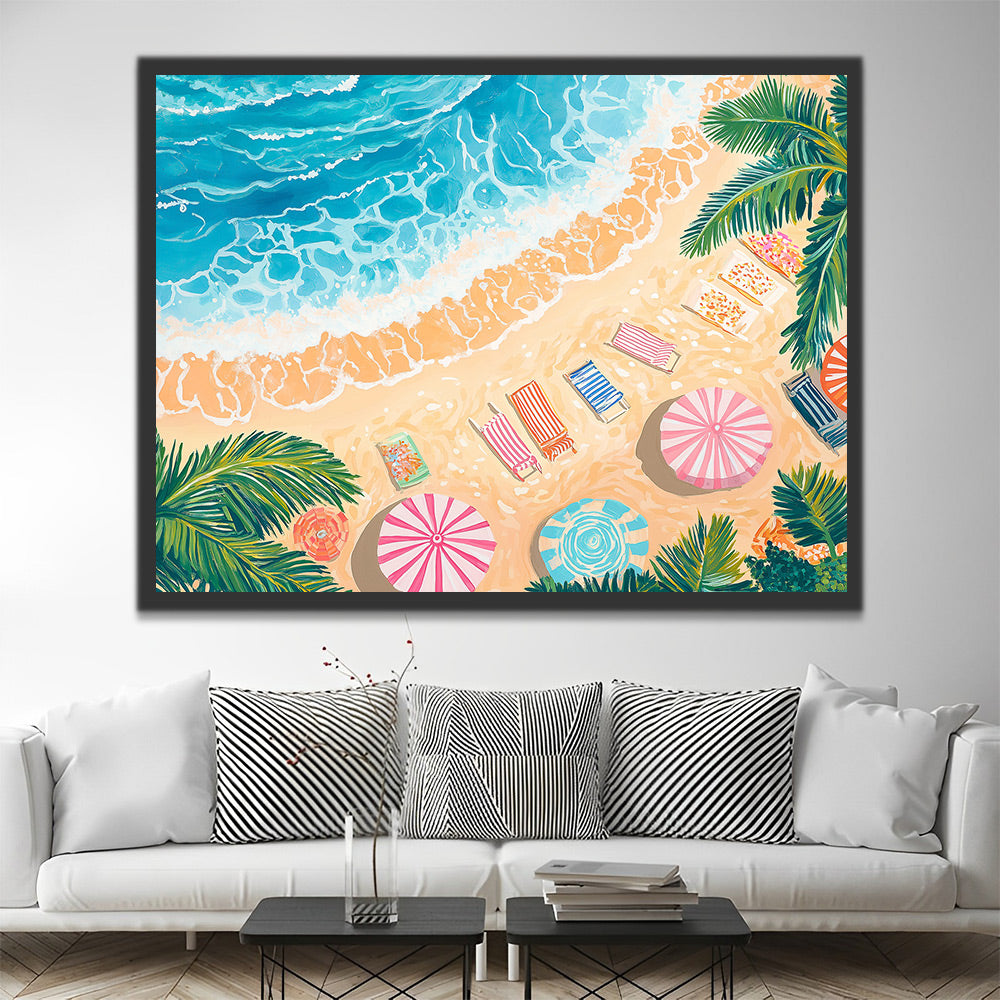 Vista Aérea de Playa con Sillas de Playa y Sombrillas Pintar por Números