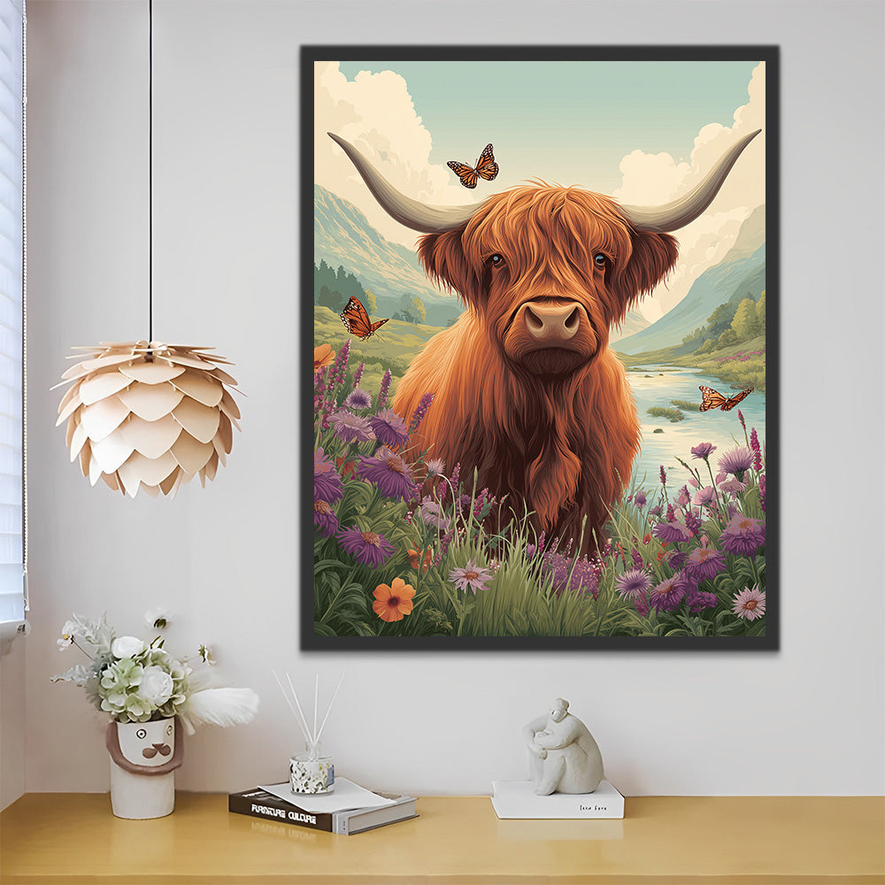 Yak y Crisantemos en Montañas Salvajes Pintar por Números