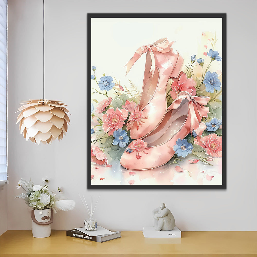 Zapatos Rosados de Tacón Alto y Flores Bonitas Pintar por Números