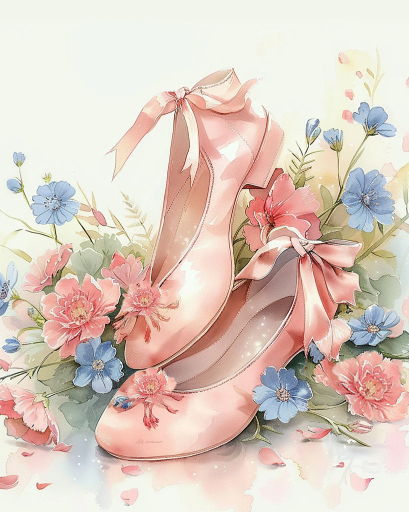 Zapatos Rosados de Tacón Alto y Flores Bonitas Pintar por Números