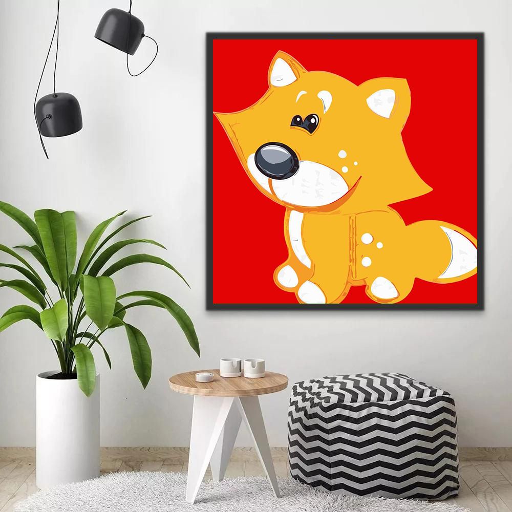 Zorro Amarillo Lindo en el Fondo Rojo Pintar por Números Niños