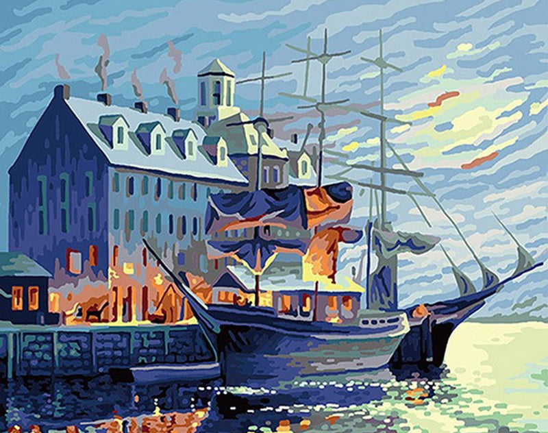 Paisaje Barcos Pintar por Números PBNBOAW73