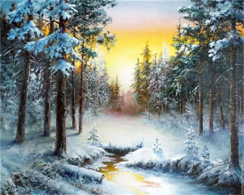 Paisaje Nieve Pintar por Números PBNSNOW6