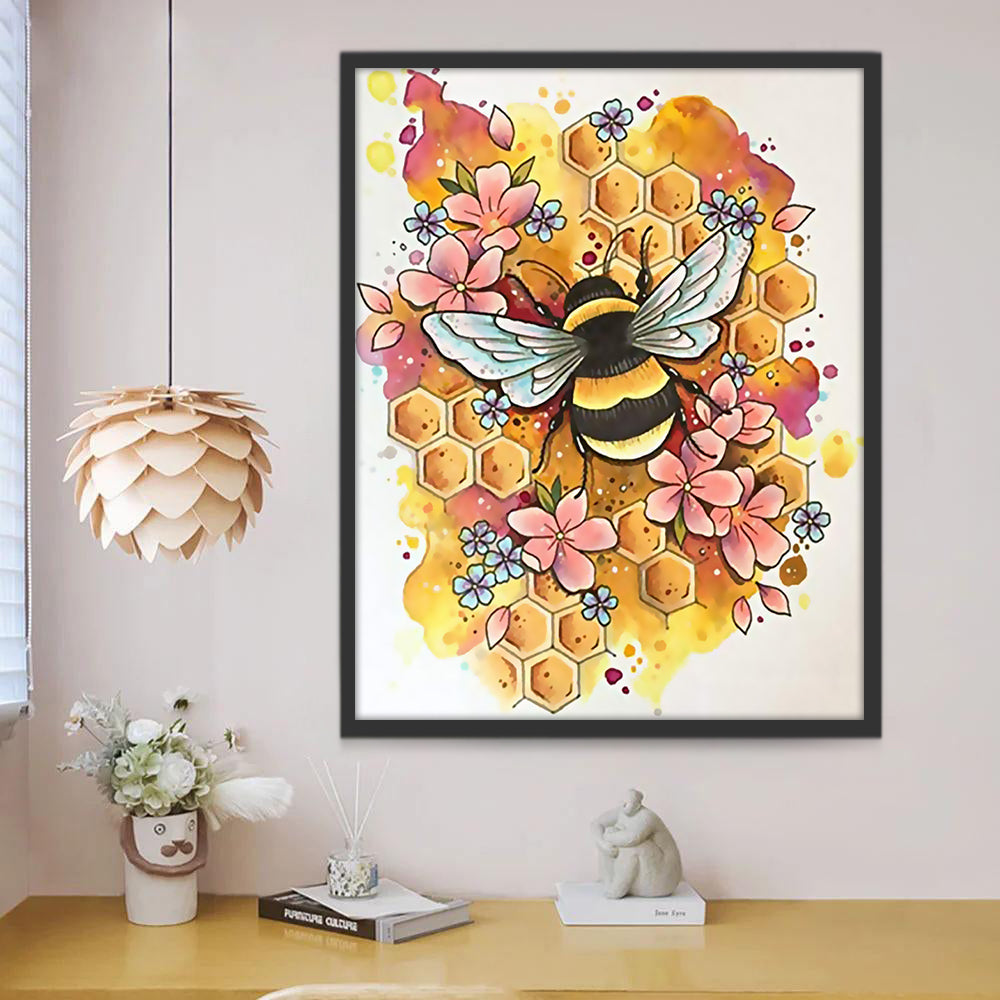 Abeja sobre Panal y Flores Pintar por Números