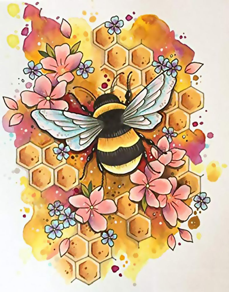 Abeja sobre Panal y Flores Pintar por Números