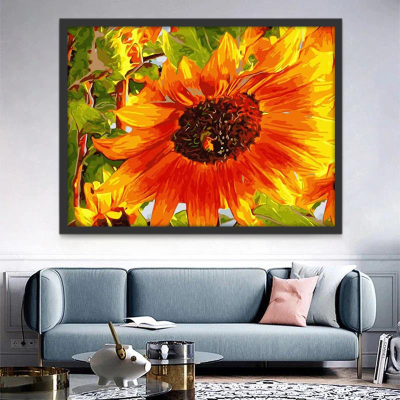 Abeja y Girasol Hermoso al Sol Pintar por Números