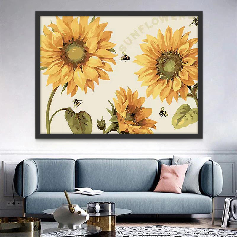 Abejas Volando entre Girasoles Pintar por Números