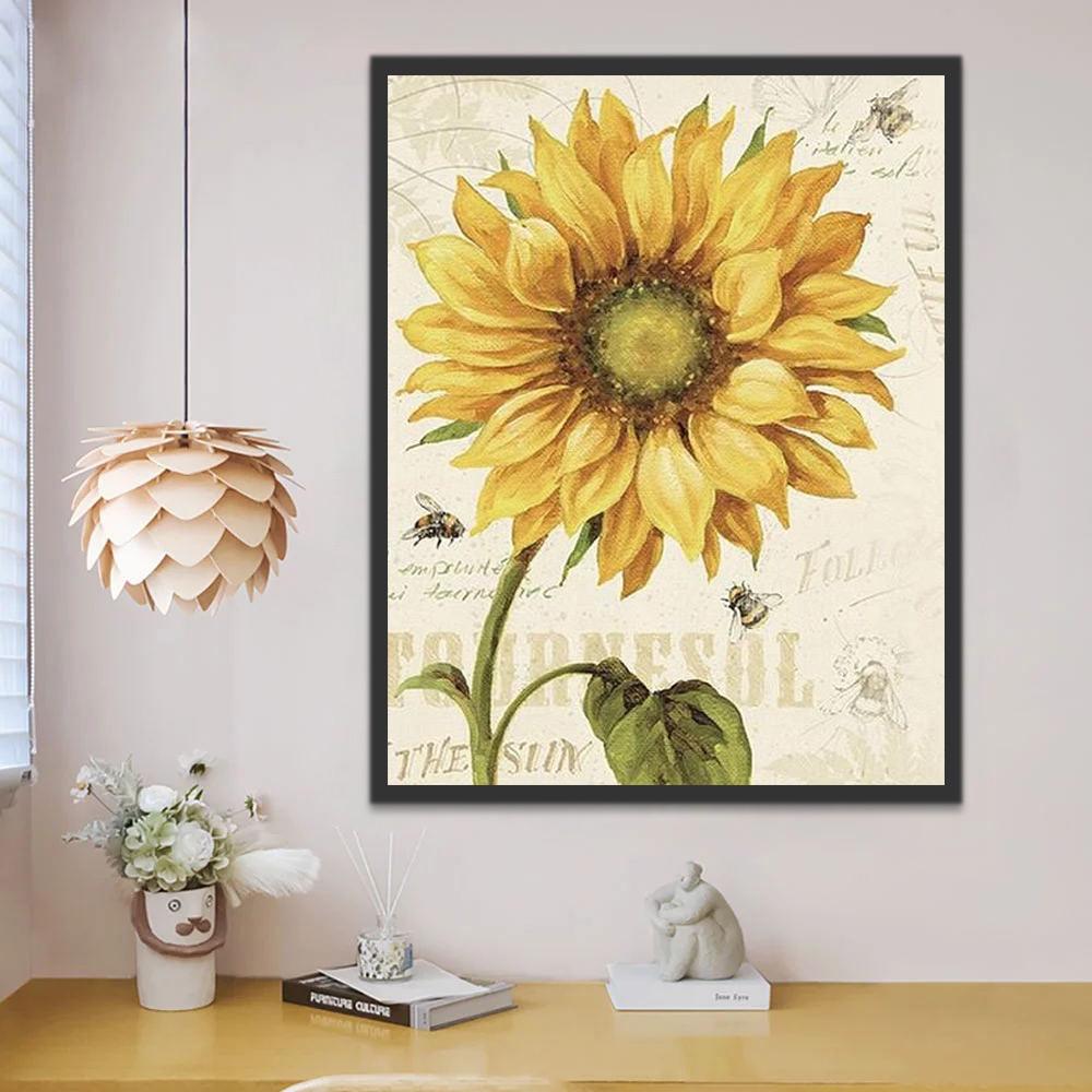 Abejas y Girasol con Fondo de Papel Pintar por Números