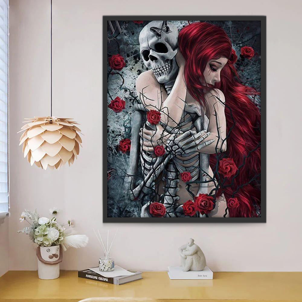 Abrazo entre Mujer y Esqueleto Pintar por Números