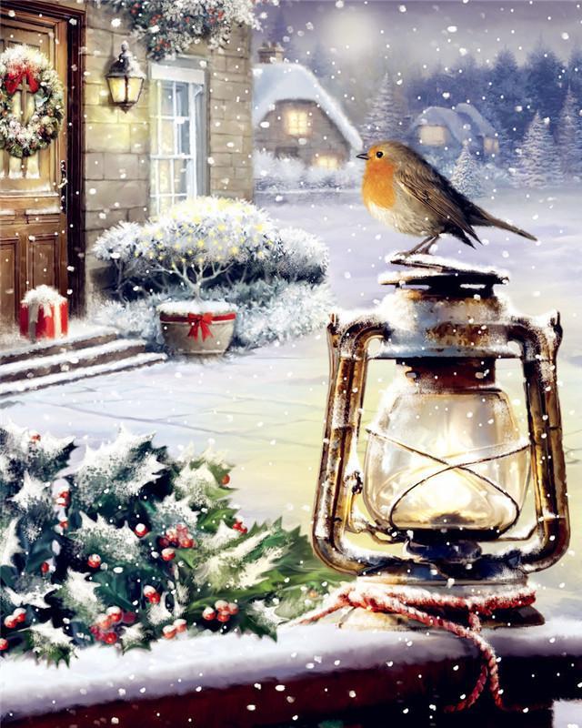Acebo de Navidad y Pájaro Pintar por Números