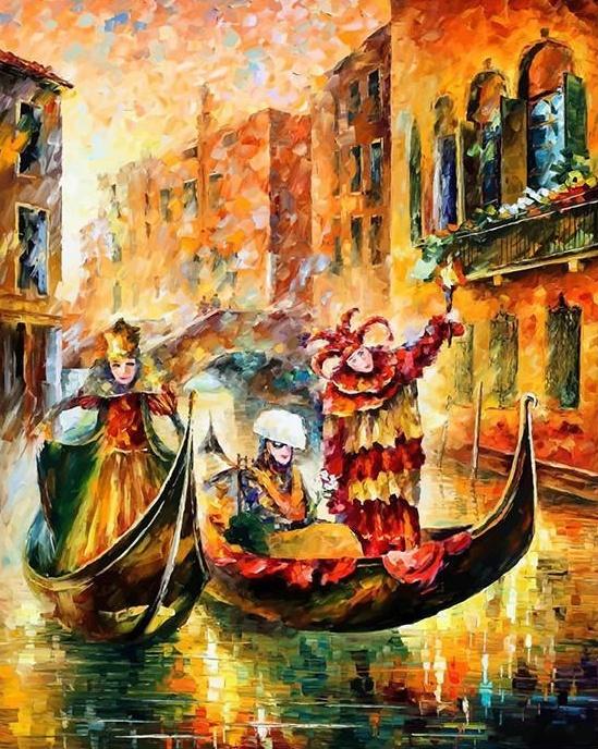 Acróbatas en los Barcos en la Ciudad Pintar por Números
