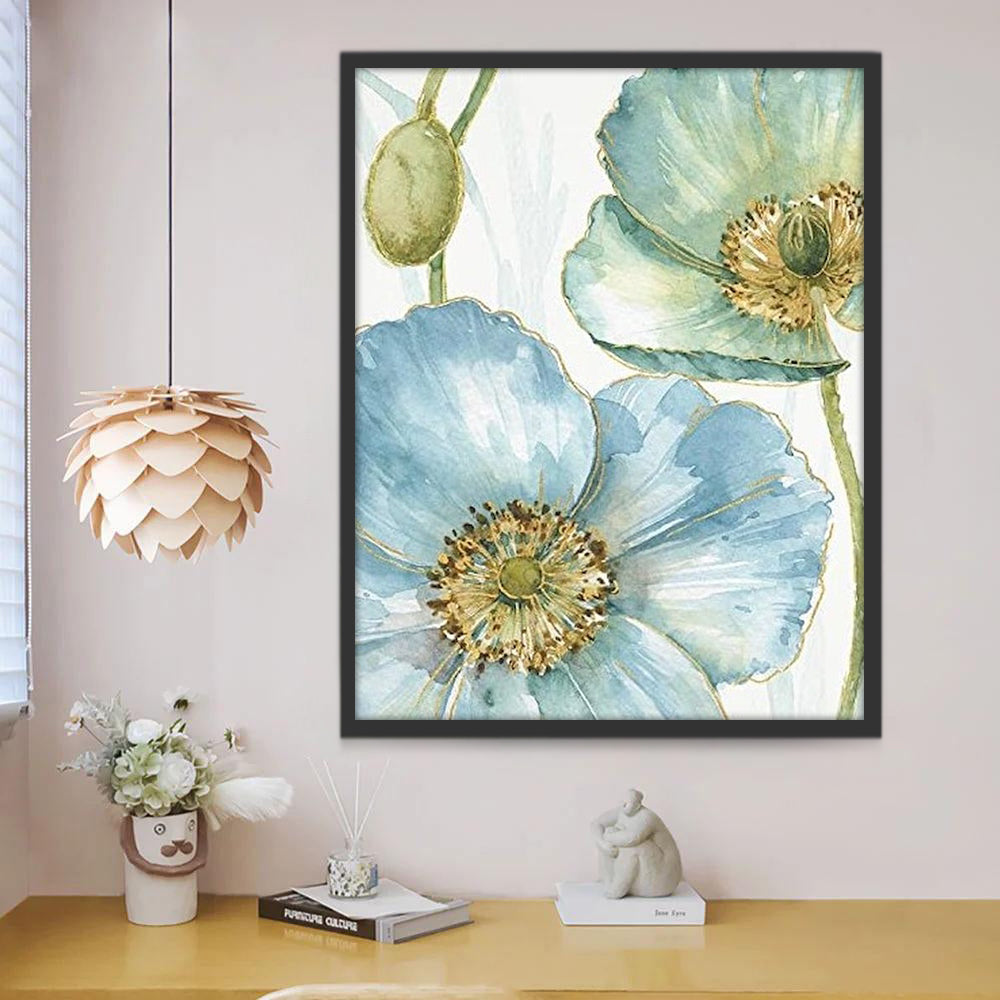 Acuarela de Dos Amapolas de Color Azul y Verde Pintar por Números