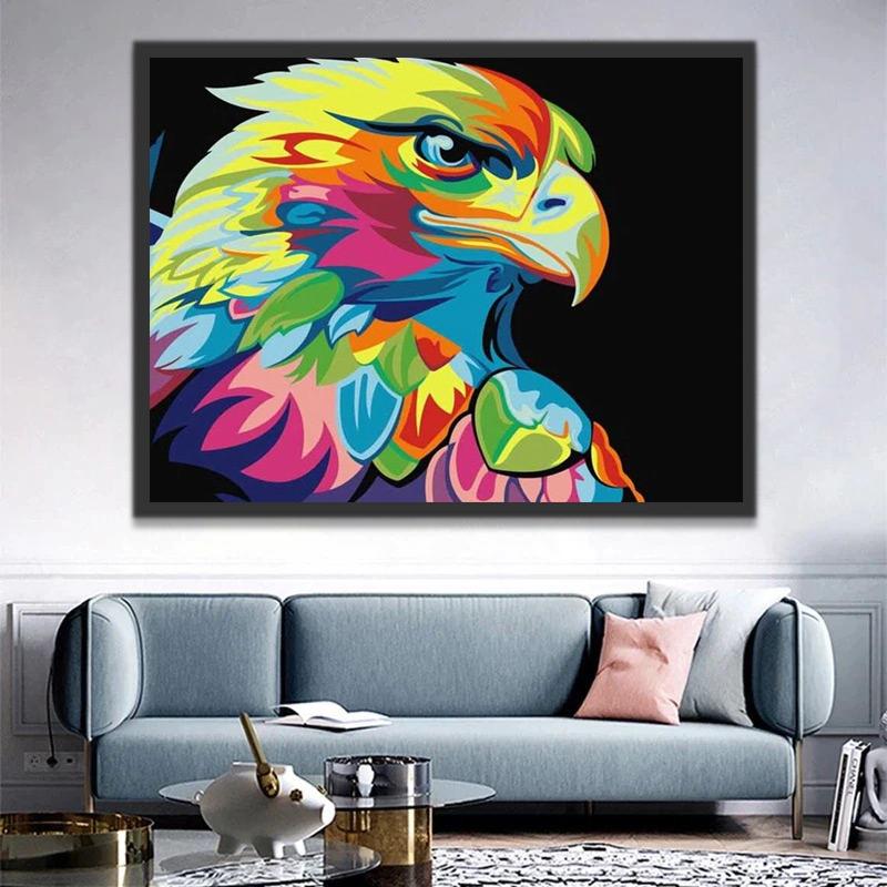 Águila Colorida con Fondo Negro Pintar por Números